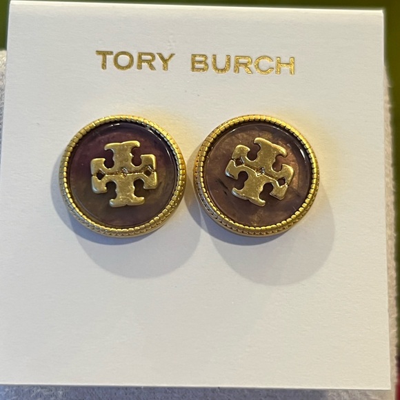 Tory Burch Jewelry - Tory Burch Gold and Purple Stud Earrings